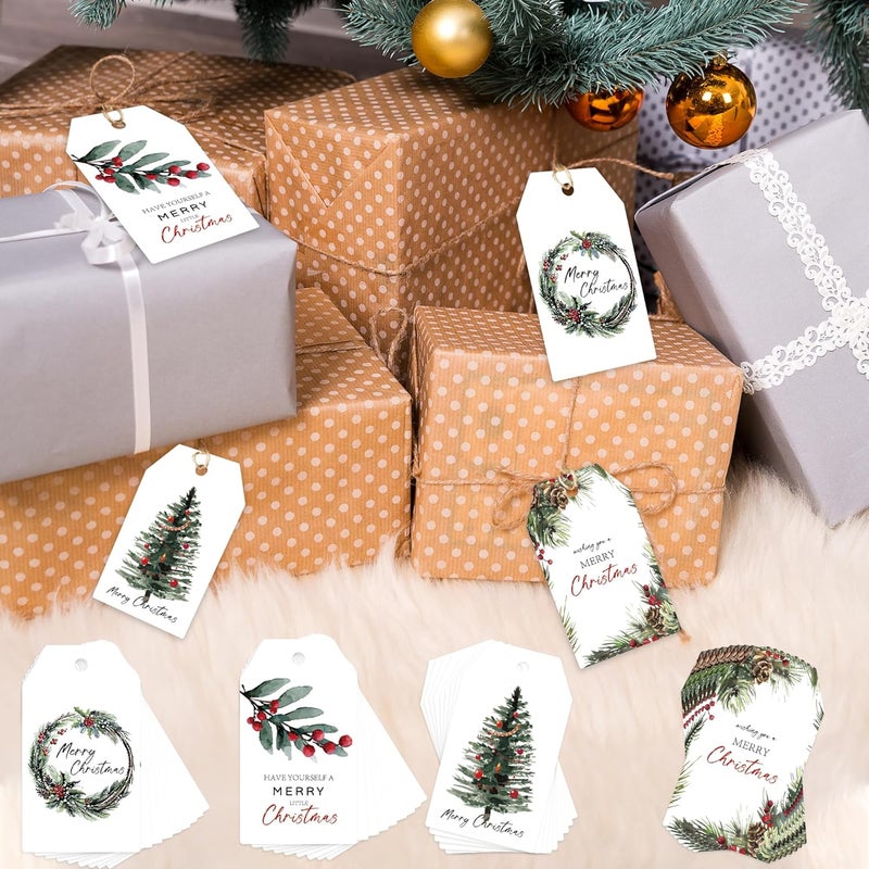 QOIUSO Beautiful Watercolor Christmas Gift Tags - 48 Pcs Rustic Christmas Name Tags with String for Personalizing Your Holiday Presents - Spread Joy and Cheer with These Festive Paper Labels - Image 5